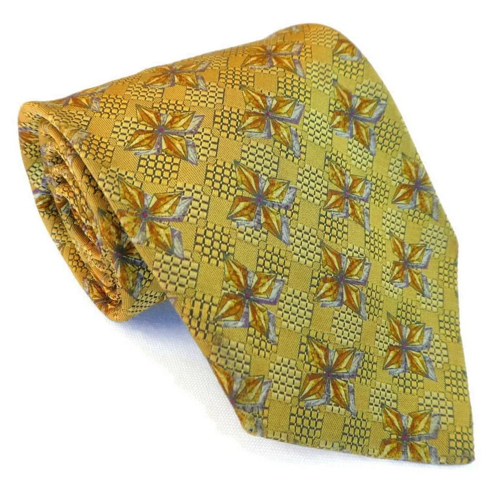 SiLK Ermenegildo Zegna Designer Pure Silk Tie Italy Gold Star Padded
